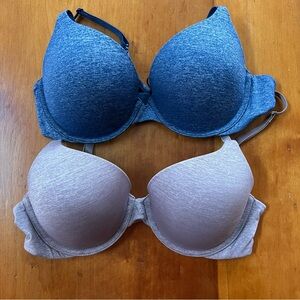 Two  VICTORIA'S SECRET Padded Perfect Bras 36B Blue And Bronze